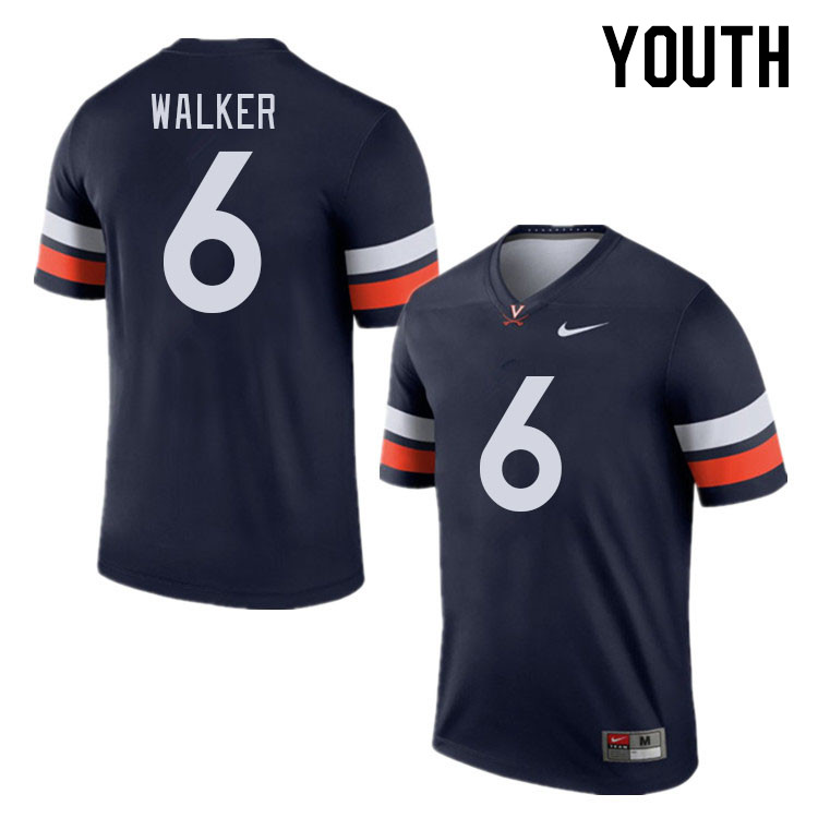 Youth #6 Dre Walker Virginia Cavaliers College Football Jerseys Stitched Sale-Navy - Click Image to Close